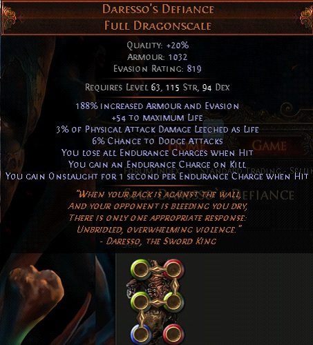 path of exile lioneye's glare + daresso's defiance crit fire damage build